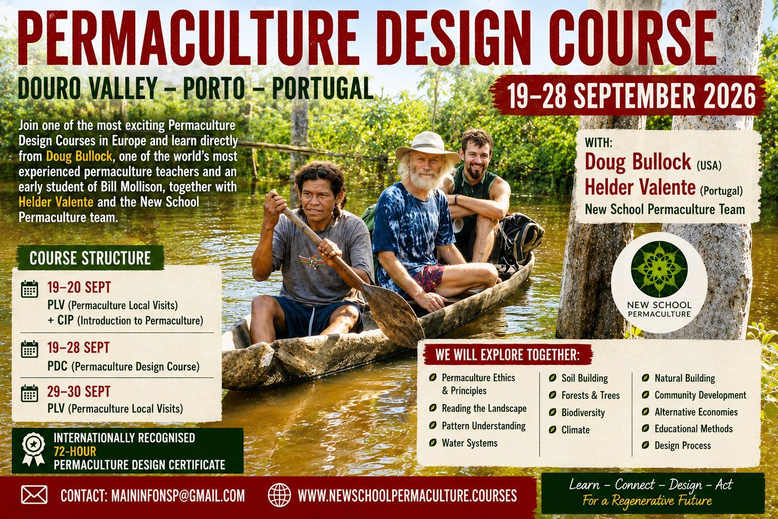 Logo PDC Permaculture Design Course com Doug Bullock e Helder Valente